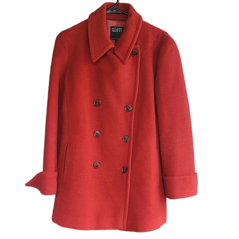 Hilary Radley Vintage Red Wool Alpaca Blend Pea Coat 8 Gem